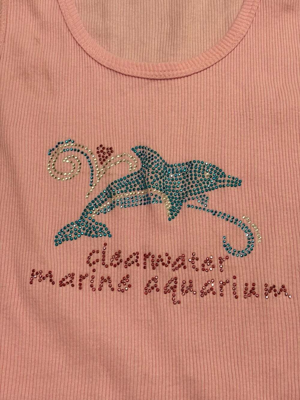 LAT Clearwater Marine Aquarium Rhinestone Dolphin Ribbed Tank Top Pink Size L - Picture 2 of 12